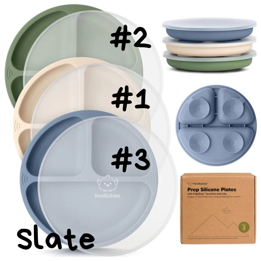 Keababies 1pc Prep Silicone Suction Plate WITH LID - Slate