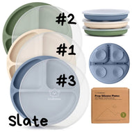 Keababies 1pc Prep Silicone Suction Plate WITH LID - Slate