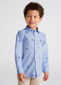 Mayoral Kid Boy Blue and White Striped Slim Fit Long sleeve Shirt