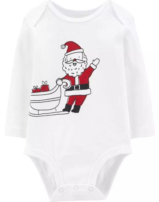 Carter's Baby Neutral White Santa's Sleigh Collectible Bodysuit