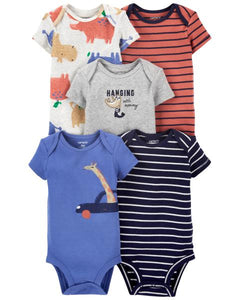 Carter's 5pc Baby Boy Assorted Colors Animals Print Bodysuit Set