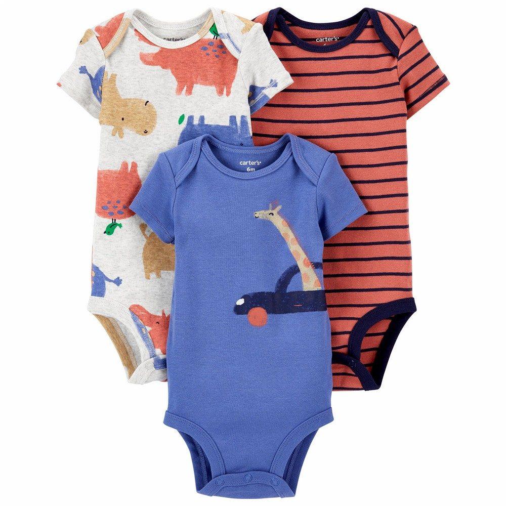Carter's 3pc Baby Boy Hippo and Giraffe Bodysuit Set