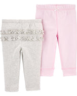 Conjunto de calças macias rosa/cinza infantil Carter's 2 peças