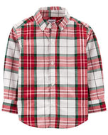 Carter's Baby Boy Red Woven Holiday Plaid Long Sleeve Front Button Shirt
