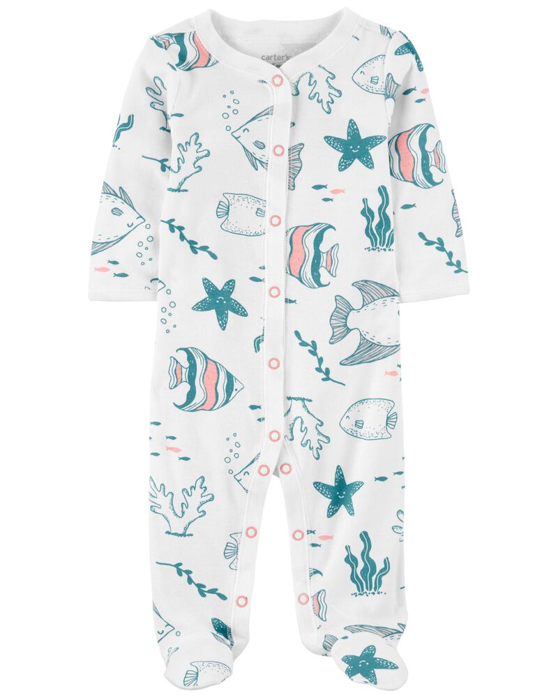 Carter's Baby Girl White Sea Life Snap-Up Footie Coverall Sleepwear
