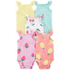 Carter's 5pc Baby Girl Multi Color Fruits and Dots Tank Bodysuits Set