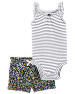 Carter's 2pc Baby Girl Navy Striped Tank Bodysuit and Navy Floral Short Set