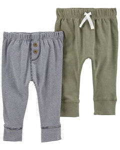 Conjunto de calças macias listradas verde/marinho Carter's 2 peças para bebê menino