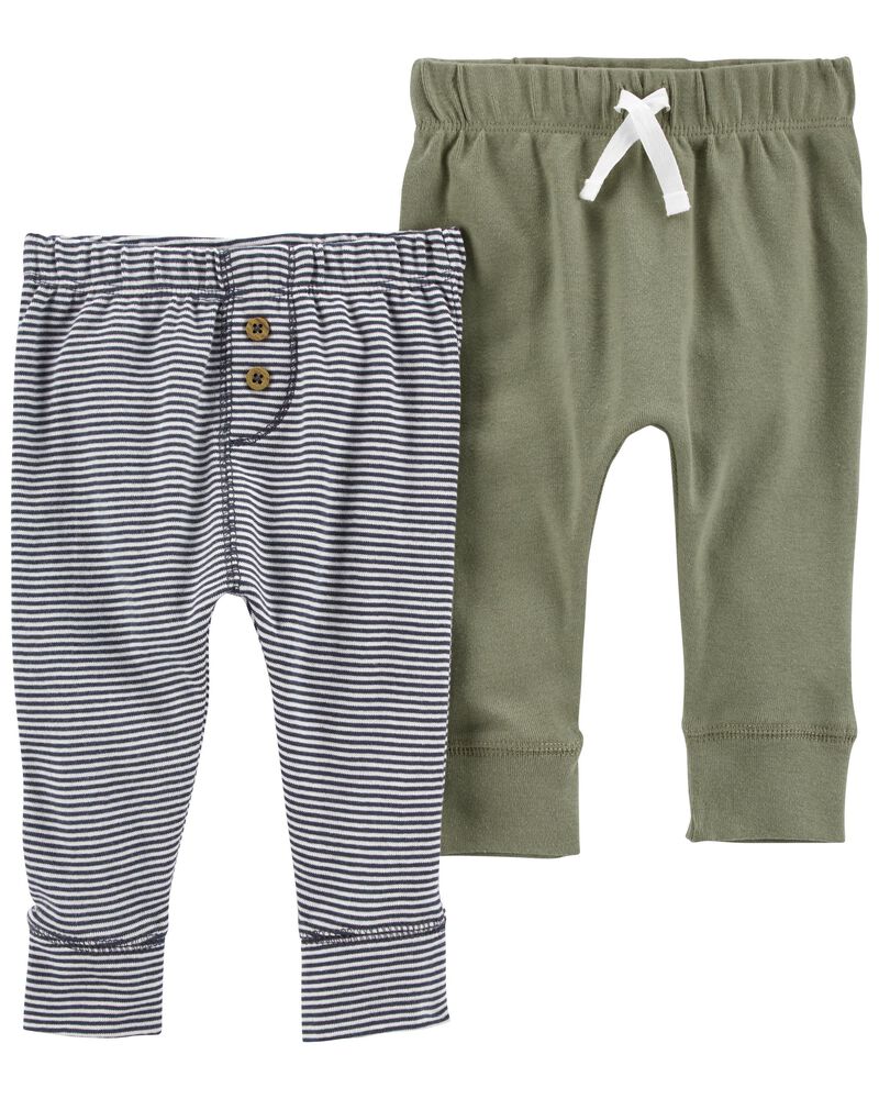 Carter's 2pc Baby Boy Green/Navy Striped Soft Pant Set