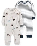 Carter's 2pc Baby Boy Ivory Buffalo Zip-Up and Navy Striped Coverall