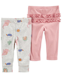 Carter's 2pc Baby Girl Pink Ruffle Grey Elephant Rainbow Legging Set