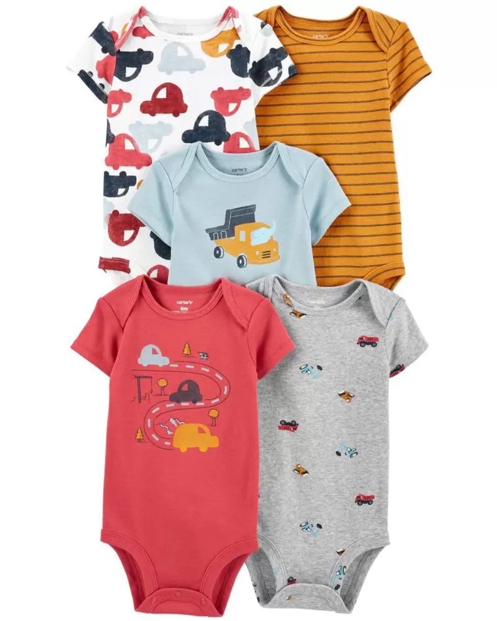 Carter's 5pc Baby Boy Assorted Colors Cars/Trucks Print Bodysuit Set
