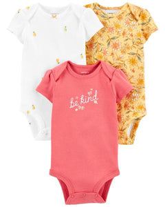 Carter's 3pc Baby Girl Pink Yellow White Bodysuit Set