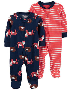 Carter's 2pc Baby Boy Navy/Red Tiger Zip-Up Footie Coverall