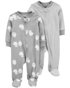 Carter's 2pc Baby Neutral Grey Little Lamb Zip-Up Footie Coverall