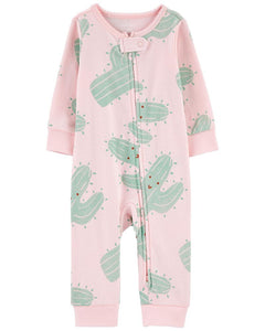 Carter's Baby Girl Pink Cactus Zip-Up Coverall Sleepwear