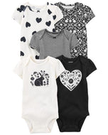 Carter's 5pc Baby Girl Black and White Love Bodysuit Set