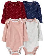 Carter's 4pc Baby Girl Pink Dots Long-Sleeve Original Bodysuits Set