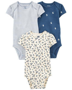 Carter's 3pc Baby Girl Blue Floral Bodysuits Set