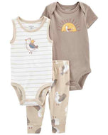 Carter's 3pc Baby Boy Brown Sea gull Bodysuits and Pant Set