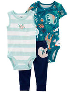 Carter's 3pc Baby Boy Blue Sloth Bodysuits and Pant Set