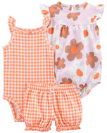 Carter's 3pc Baby Girl Orange Floral Bodysuits and Short Set