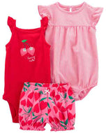 Carter's 3pc Baby Girl Red Cherry Bodysuits and Short Set