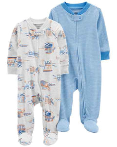 Carter's 2pc Baby Boy Tropical Print and Blue Striped Coverall Set