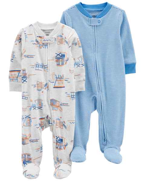 Carter's 2pc Baby Boy Tropical Print and Blue Striped Coverall Set