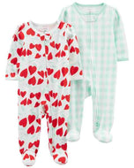 Carter's 2pc Baby Girl Hearts and Mint Coverall Set