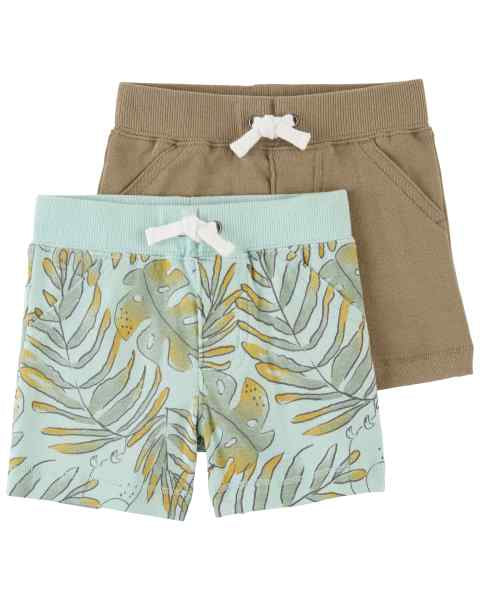 Carter's 2pc Baby Boy Mint Tropical Print and Brown Short Set