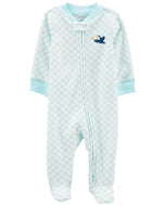 Carter's Baby Boy Blue Checkered 2-way Zip Footie Coverall