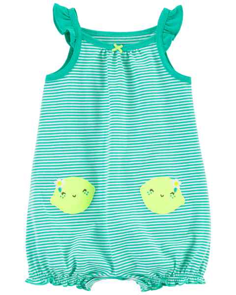 Carter's Baby Girl Green Striped Lemon Tank Romper