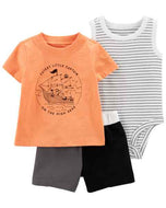 Carter's 3pc Baby Boy Ivory Striped Bodysuit, Orange Seas Ship Tee and Two Color Soft Short Set