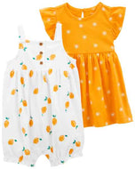 Carter's 2pc Baby Girl Yellow Sun Dress and White Lemon Tank Romper Set