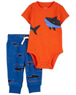 Carter's 2pc Baby Boy Orange Shark Bodysuit and Blue Shark Jogger Set
