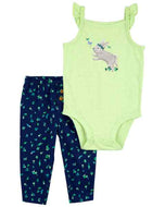 Carter's 2pc Baby Girl Neon Green Bunny Bodysuit and Navy Bunny Art Legging Set