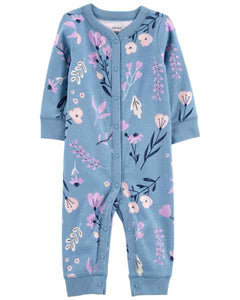 Carter's Baby Girl Blue Floral Print Coverall Sleepwear