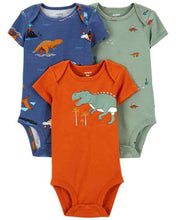 Load image into Gallery viewer, Carter&#39;s 3pc Baby Boy Red Green Dino Bodysuit Set
