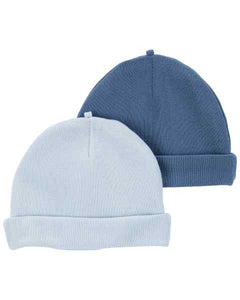 Carter's 2pc Baby Boy Beanie Hats - Blue Solid