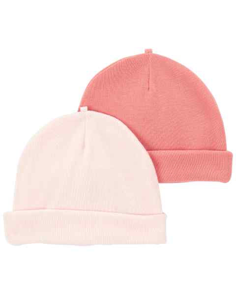 Carter's 2pc Baby Girl Beanie Hats - Pink Solid