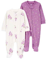 Carter's 2pc Baby Girl Ivory Purple Grape Zip-Up Footie Coverall Sleepwear Set