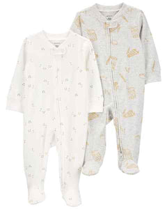 Carter's 2pc Baby Boy Ivory and Grey Musical Print Zip-Up Footie Coverall Sleepwear Set