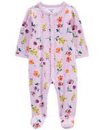 Carter's Baby Girl Purple Floral Zip-Up Footie Coverall Sleepwear