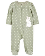 Carter's Baby Girl Green Sage Bunny Zip-Up Footie Coverall Sleepwear