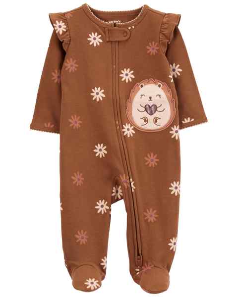 Carter's Baby Girl Brown Hedgehog Zip-Up Footie Coverall Sleepwear