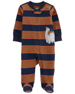 Carter's Baby Boy Brown Navy Striped Dino Zip-Up Footie Coverall Sleepwear