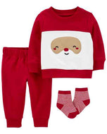 Carter's 3pc Baby Neutral Red Santa Sweater, Red Pants and Matching Socks Set