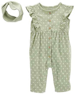 Carter's 2pc Baby Girl Sage Jumpsuit and Head Wrap Set