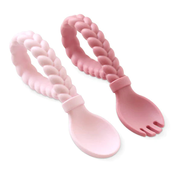 Itzy Ritzy - Sweetie Spoons™ - conjunto de garfo + colher de silicone para bebês - rosa